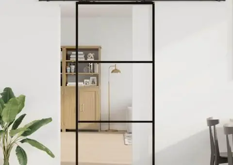 Ușă glisantă cu set de feronerie neagră 90x205 cm Sticlă ESG - 1/5