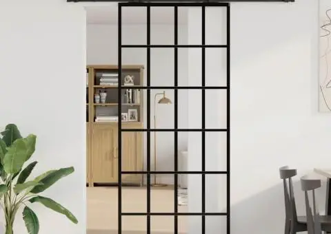 Ușă glisantă cu set de feronerie neagră 90x205 cm Sticlă ESG - 1/5