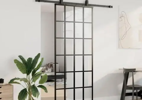 Ușă glisantă cu set de feronerie neagră 90x205 cm Sticlă ESG - 3/5