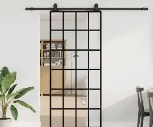 vidaXL Ușă glisantă cu set de feronerie neagră 90x205 cm Sticlă ESG