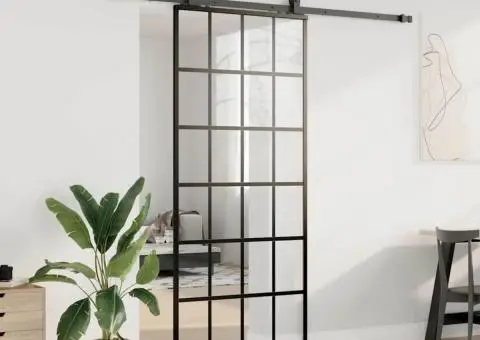 Ușă glisantă cu set de feronerie neagră 90x205 cm Sticlă ESG - 3/5