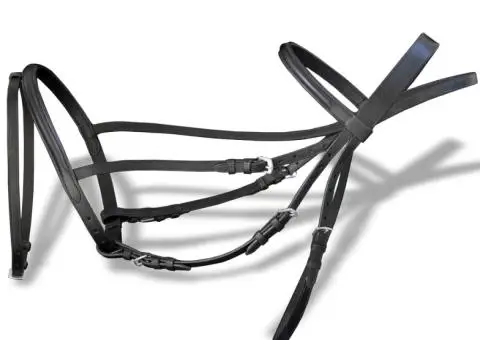 Căpăstru de piele cu frâu și zăbală, negru - 2/5