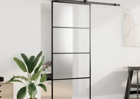 Ușă glisantă cu set de feronerie neagră 90x205 cm Sticlă ESG - 3/5