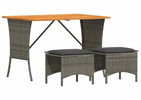 Set mobilier de grădină cu perne, 3 piese, gri, poliratan - 2/5