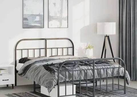 Cadru pat metalic cu tăblie de cap/picioare, negru, 135x190 cm - 1/5