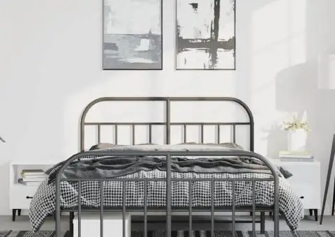 Cadru pat metalic cu tăblie de cap/picioare, negru, 135x190 cm - 4/5