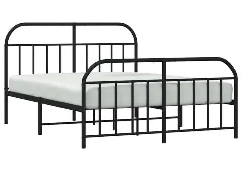 Cadru pat metalic cu tăblie de cap/picioare, negru, 135x190 cm - 5/5