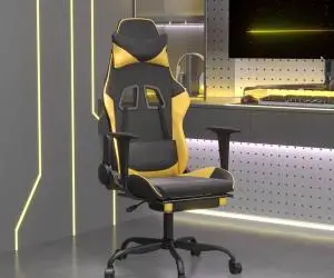 vidaXL Scaun de gaming cu masaj/suport picioare negru/auriu piele eco