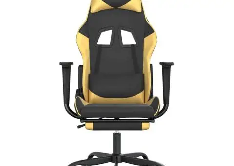 Scaun de gaming cu masaj/suport picioare negru/auriu piele eco - 4/5