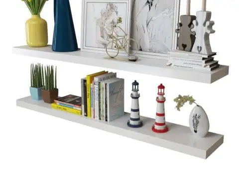 Rafturi de perete suspendate 2 buc, depozitare cărți/DVD, alb, MDF - 4/5