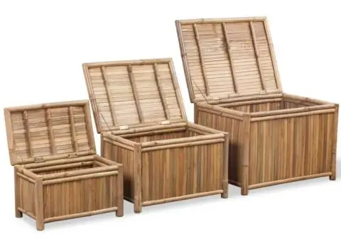 Cutii de depozitare 3 buc, bambus - 1/5