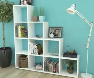 vidaXL Bibliotecă tip scară/Raft de expunere, alb, 142 cm