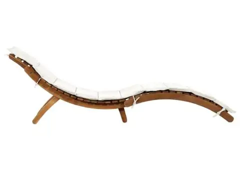șezlong cu perne crem din lemn masiv de salcâm - 2/5