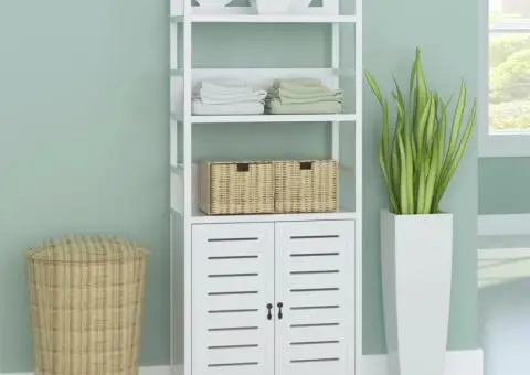 Dulap de baie Albuquerque din lemn, alb, 46 x 24 x 117,5 cm - 1/5