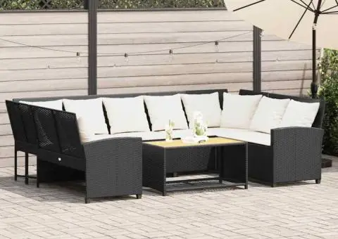 Canapea de grădină cu perne, negru, poliratan - 1/5