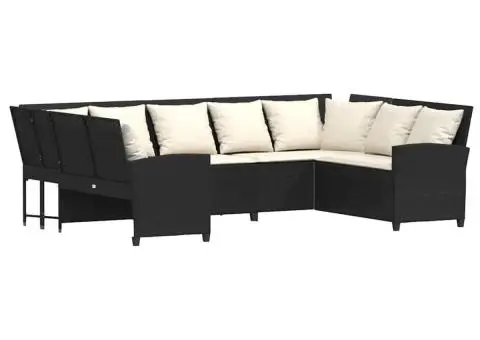 Canapea de grădină cu perne, negru, poliratan - 2/5