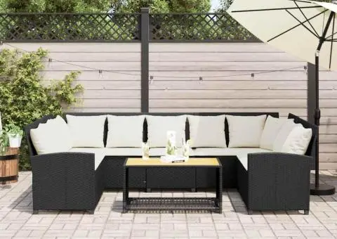 Canapea de grădină cu perne, negru, poliratan - 3/5