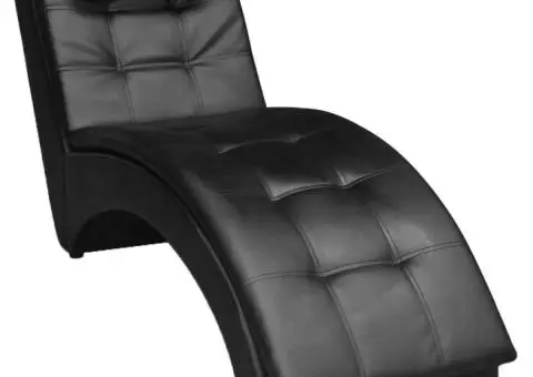 Șezlong cu pernă, negru, piele ecologică - 1/5