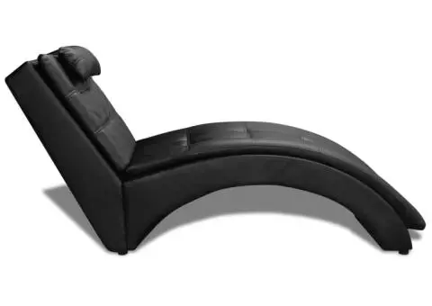 Șezlong cu pernă, negru, piele ecologică - 3/5