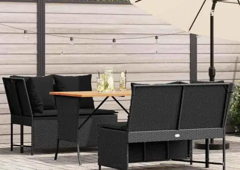 Set mobilier de grădină cu perne, 3 piese, negru, poliratan - 1/5