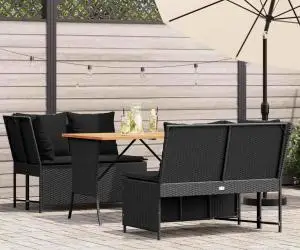 vidaXL Set mobilier de grădină cu perne, 3 piese, negru, poliratan