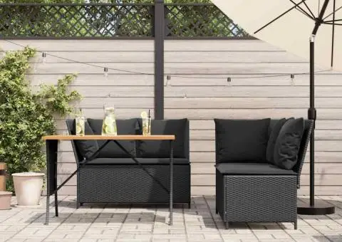 Set mobilier de grădină cu perne, 3 piese, negru, poliratan - 3/5