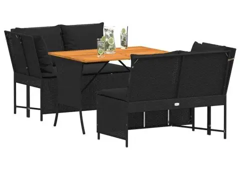 Set mobilier de grădină cu perne, 3 piese, negru, poliratan - 4/5