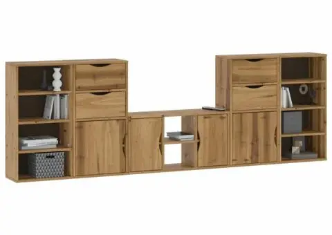 Unități TV 5 piese cu depozitare „ODDA” din lemn masiv de pin - 4/5