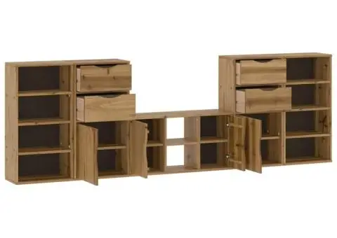 Unități TV 5 piese cu depozitare „ODDA” din lemn masiv de pin - 5/5