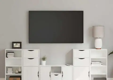 Unități TV 5 piese cu depozitare ODDA din lemn masiv de pin alb - 1/5