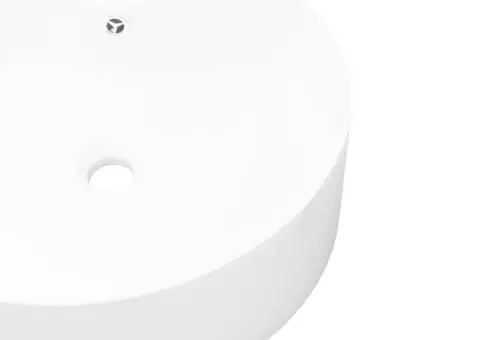 Chiuvetă de baie din ceramică, orificiu robinet/preaplin, rotund, alb - 4/5