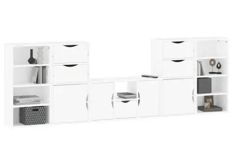 Unități TV 5 piese cu depozitare ODDA din lemn masiv de pin alb - 4/5