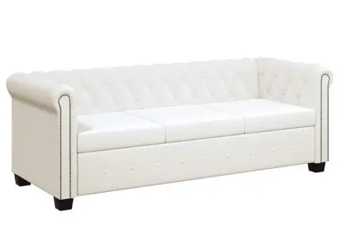 Canapea Chesterfield cu 3 locuri, piele artificială, alb - 1/5