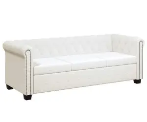 vidaXL Canapea Chesterfield cu 3 locuri, piele artificială, alb