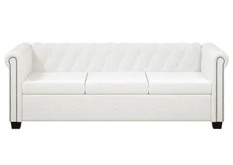 Canapea Chesterfield cu 3 locuri, piele artificială, alb - 2/5