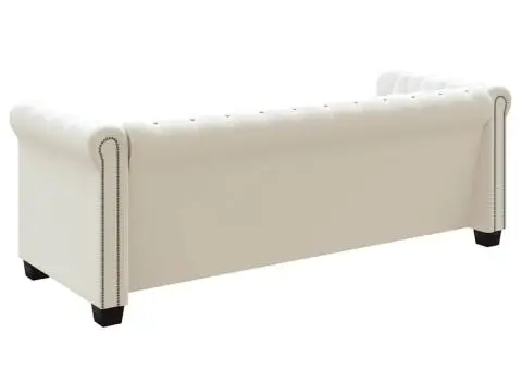 Canapea Chesterfield cu 3 locuri, piele artificială, alb - 4/5