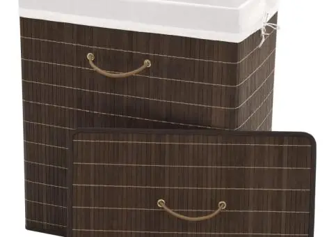 Coș de rufe din bambus, maro închis, dreptunghiular - 2/5