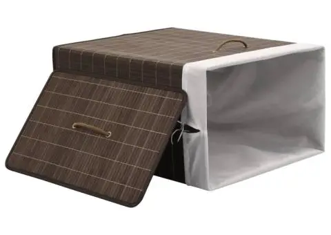 Coș de rufe din bambus, maro închis, dreptunghiular - 3/5