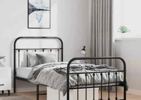 Cadru pat metalic cu tăblii de cap/picioare, negru, 100x190 cm - 1/5