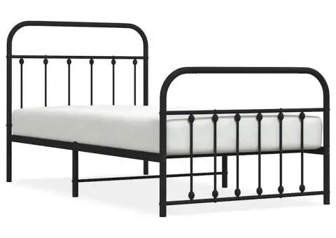 Cadru pat metalic cu tăblii de cap/picioare, negru, 100x190 cm - 2/5