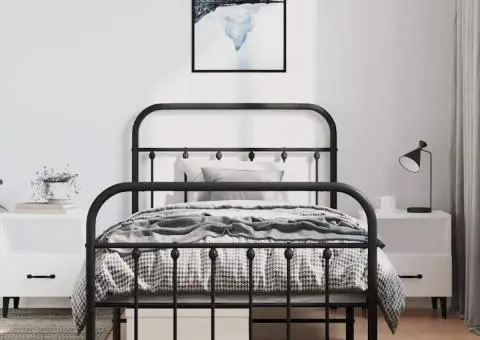 Cadru pat metalic cu tăblii de cap/picioare, negru, 100x190 cm - 3/5