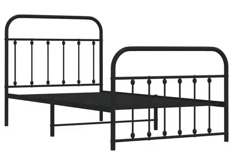 Cadru pat metalic cu tăblii de cap/picioare, negru, 100x190 cm - 4/5