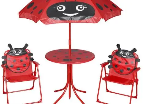 Set bistro pentru copii de grădină, cu umbrelă, 3 piese, roșu - 1/5
