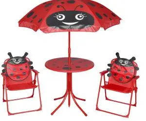 vidaXL Set bistro pentru copii de grădină, cu umbrelă, 3 piese, roșu