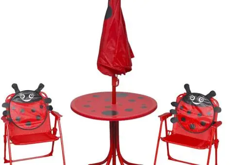 Set bistro pentru copii de grădină, cu umbrelă, 3 piese, roșu - 2/5