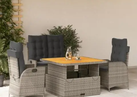 Set mobilier de grădină cu perne, 4 piese, gri, poliratan - 1/5