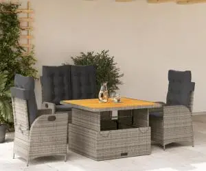 vidaXL Set mobilier de grădină cu perne, 4 piese, gri, poliratan