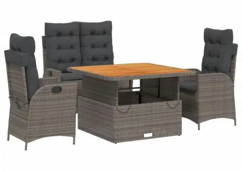 Set mobilier de grădină cu perne, 4 piese, gri, poliratan - 2/5