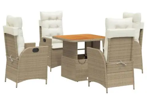 Set mobilier de grădină cu perne, 5 piese, bej, poliratan - 2/5