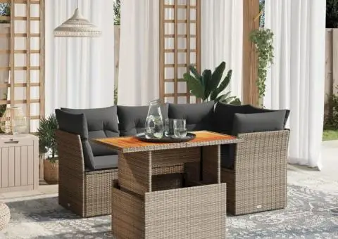 Set canapea de grădină cu perne, 5 piese, gri, poliratan - 1/3